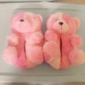 Peach cream bear slippers